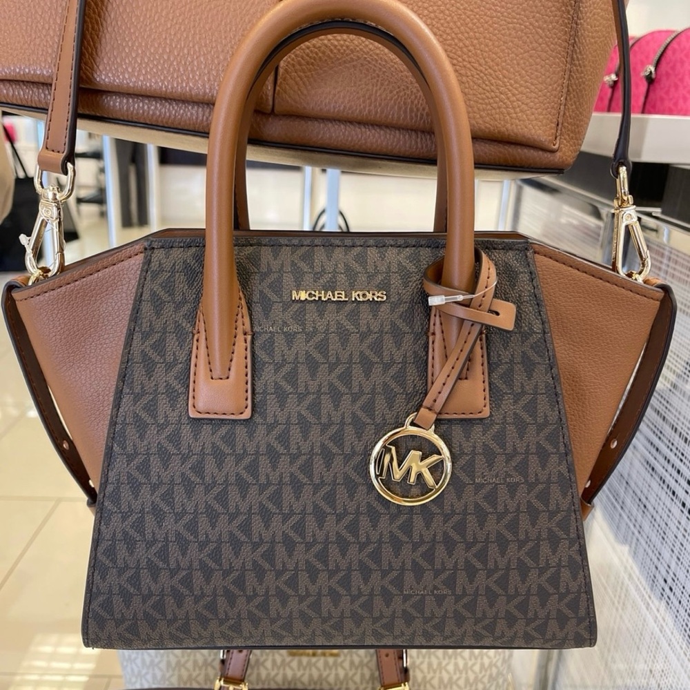 Michael Kors Avril Small Leather Logo Satchel Crossbody Brown Top Zip Bag NWT - Picture 5 of 16